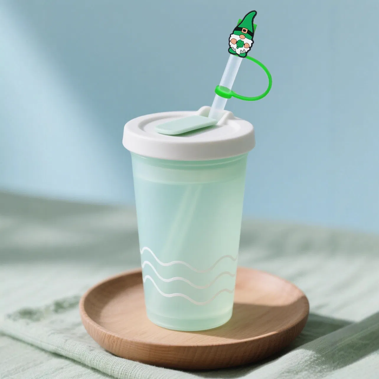 St. Patrick's Day Clover Silicone Straw Cap, Irish Festival Decoration Elf Style Straw Cover, Dust-Proof