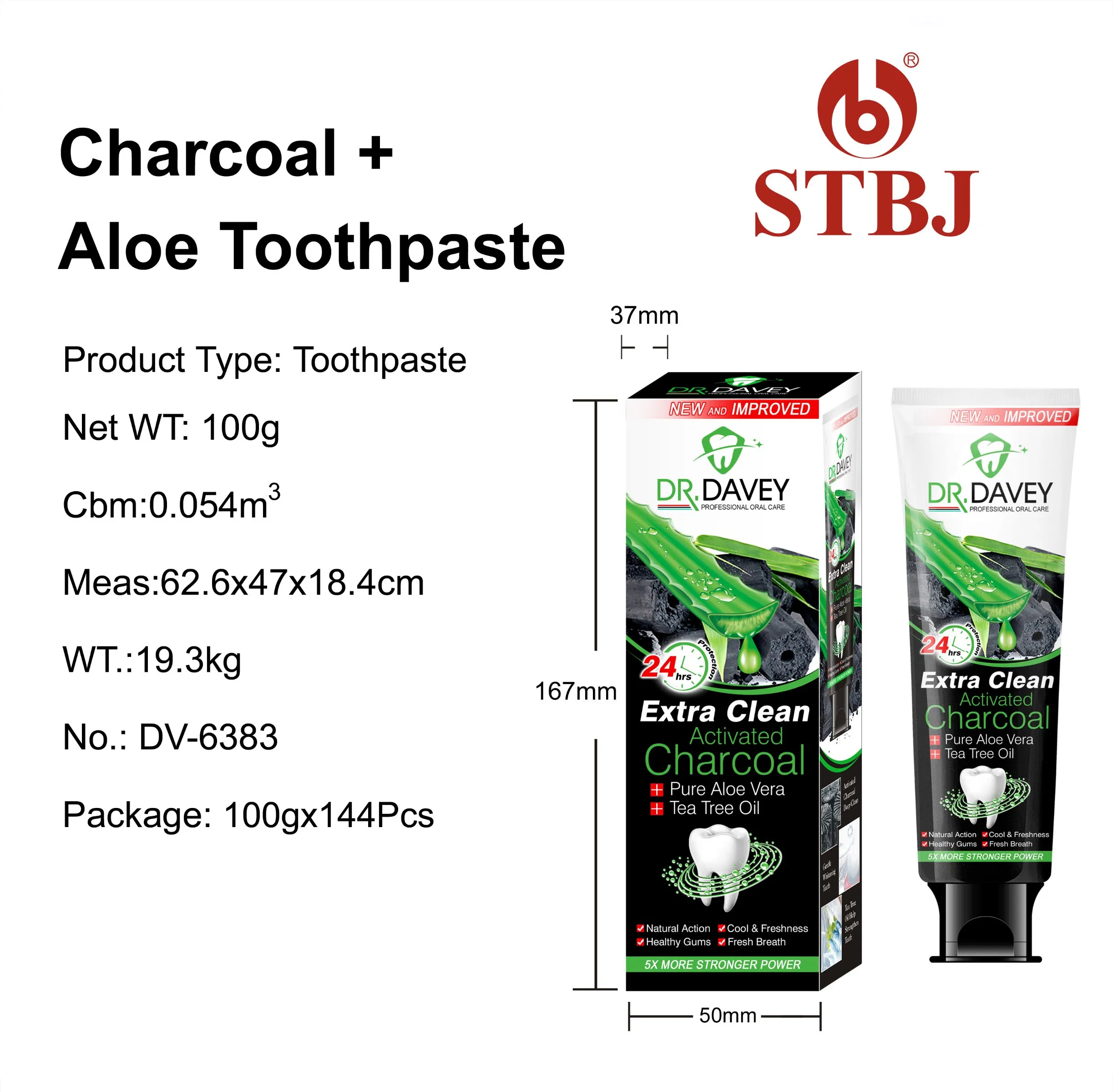 Dr. Davey Extra Clean Healthy Gums, Fresh Breath Activated Charcoal Whitening Toothpaste OEM