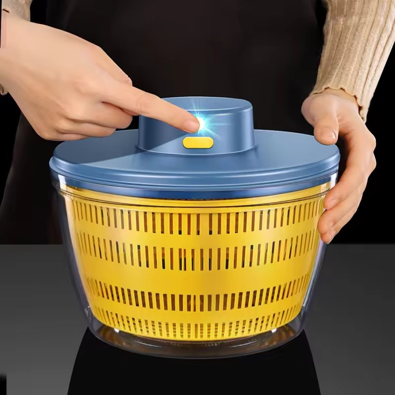 Compact Plastic Salad Spinner with Drain Handle Easy to Use Vegetable Washer for Small Kitchens