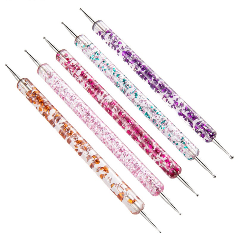 New 5PCS/Set Acrylic Crystal Handle Dual-Head Rhinestone Nail Dotting Brush Pen Tools Slice Shape Tool