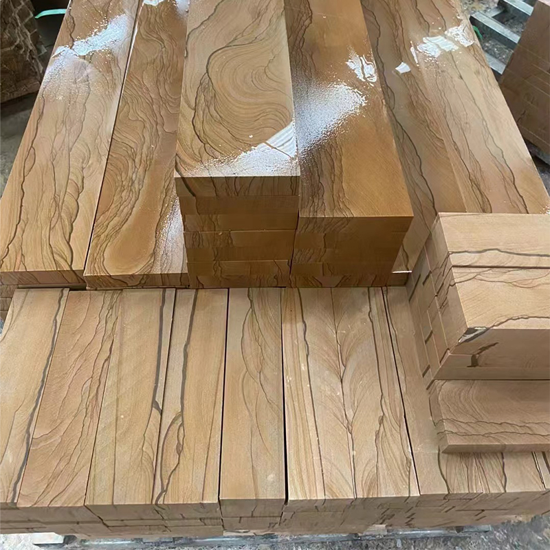 Yunnan Yellow Wooden Vien Sandstone Slab Flooring Wall Tile for Villa Sinotopstone