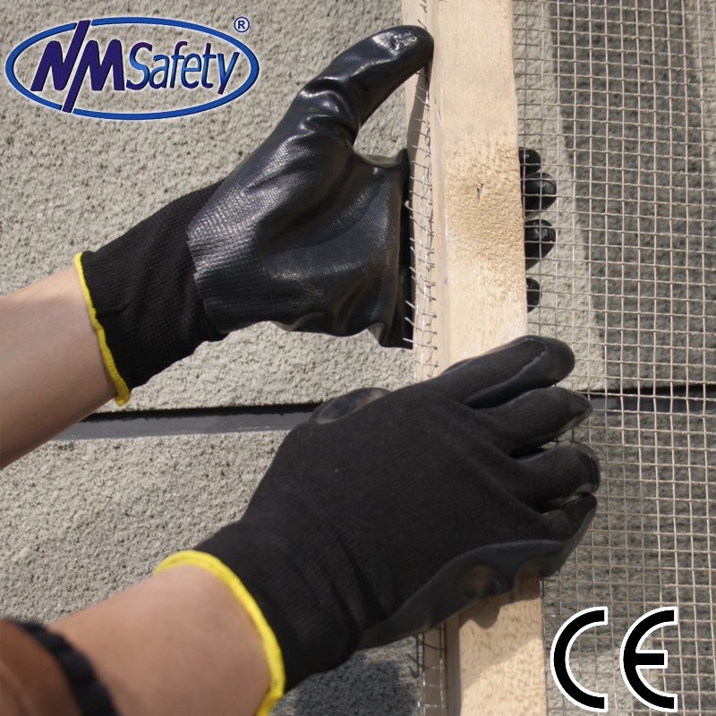 Nmsafety Polyester Palm Coated Grey Nitrile China Safety Work Gloves