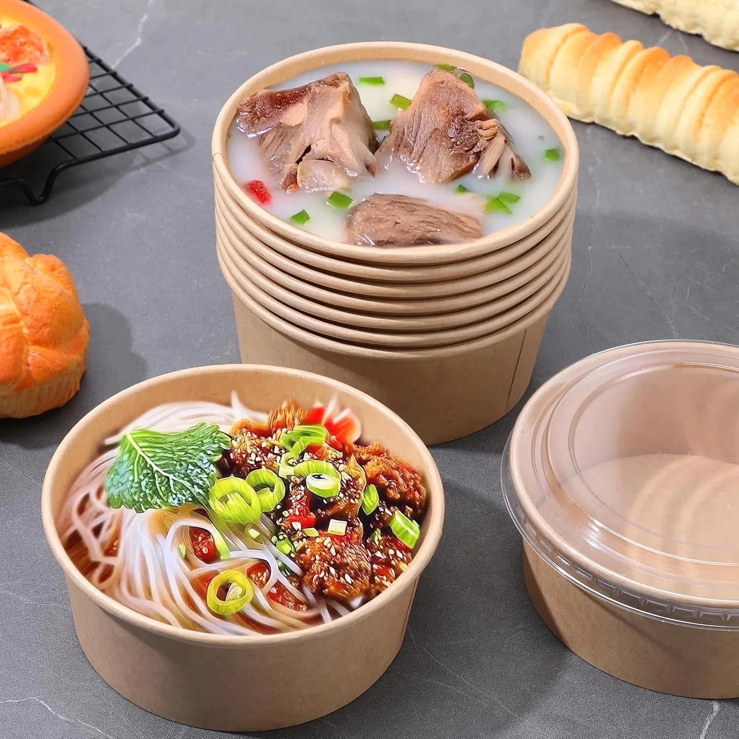 Wholesale Disposable Kraft Paper Salad Bowl for Fast Food and Salad Bar Use