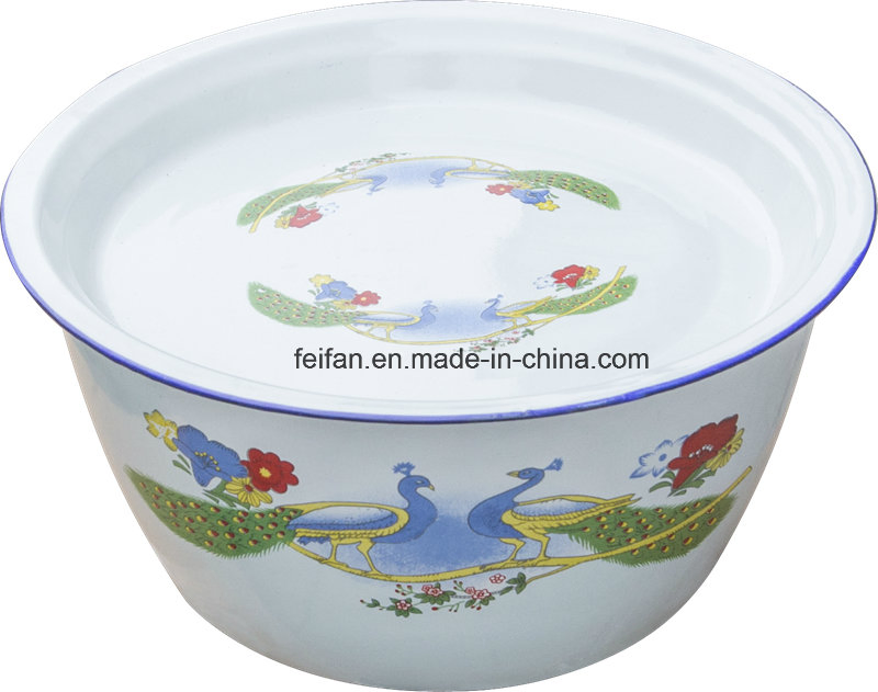 White Color and Decal Metal Water Bowl for Washing Hand