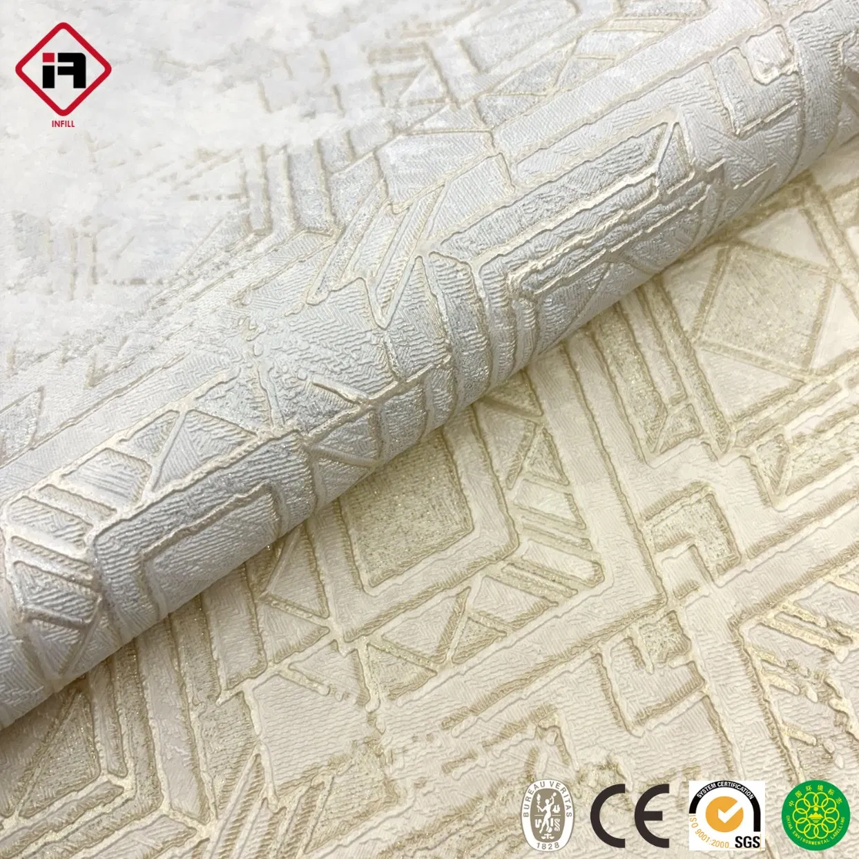 Modern Wallpaper Small Geometric Gold Lines Deep Embossed 106cm Home Decoration Wall Paper