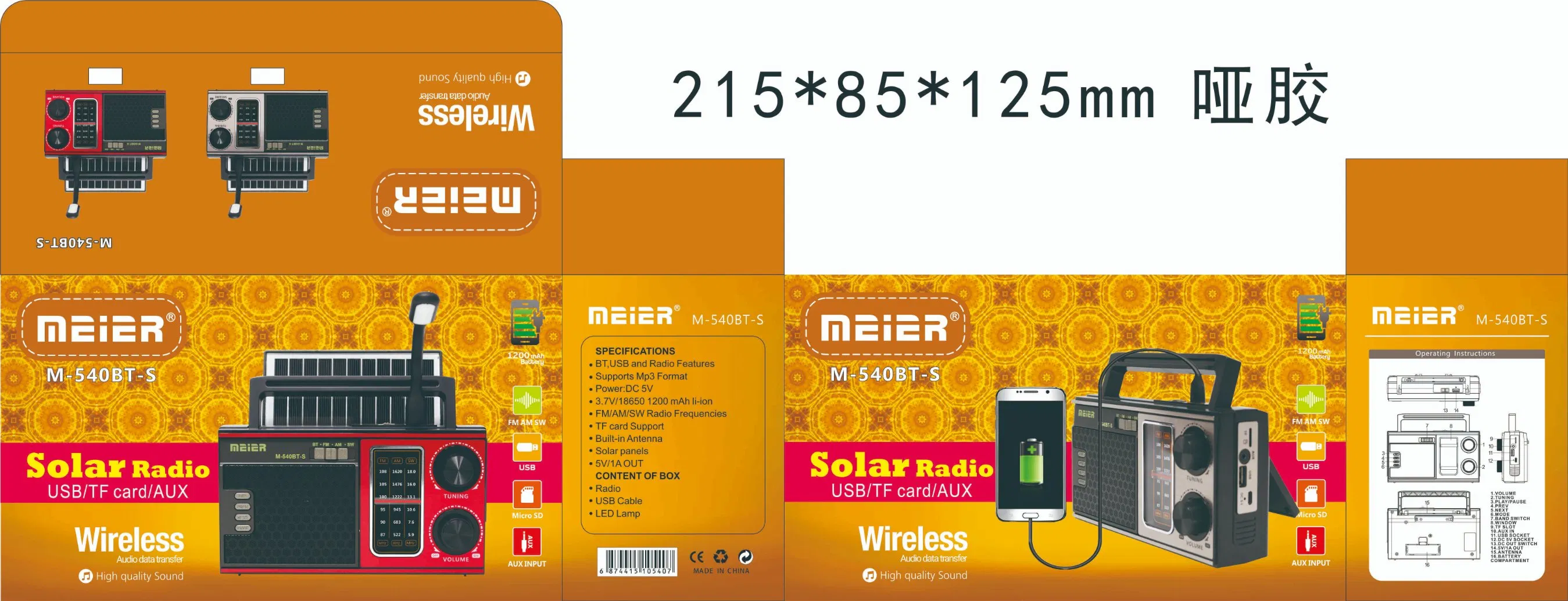 Other Portable Audio Appliances Portable 3-Band Am FM Sw Radio, LED Light, TF Card and MP3 Player, Solor Panel Bluetooth Speaker Reading Lights Meier M-540bts