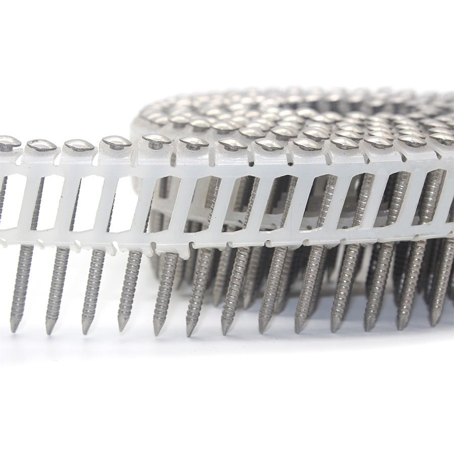 15 Degree 304 Stainless Steel Plastic Coil Nails Ring Shank 2.5X40mm