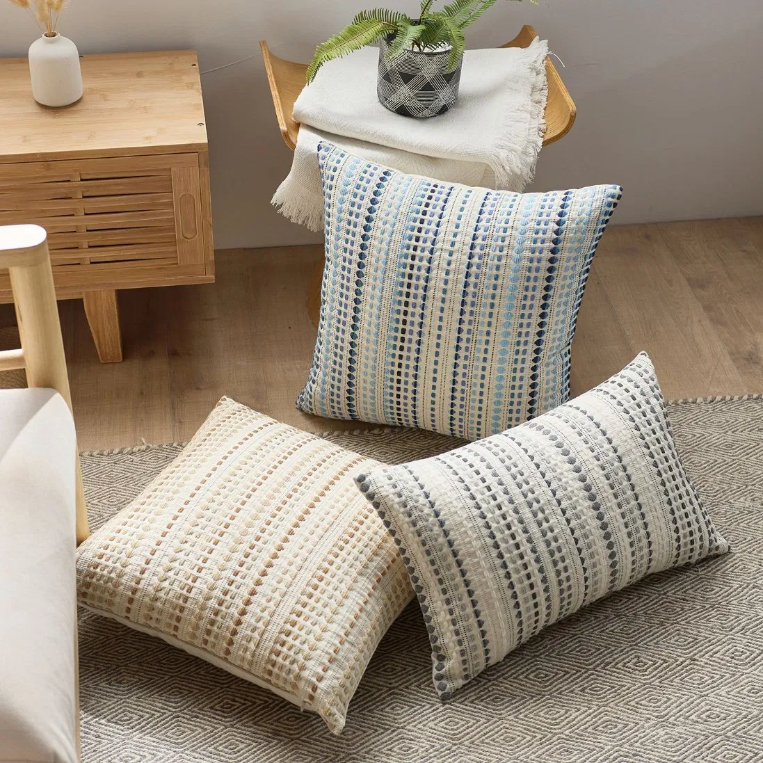 Weaving Texture Cushion Cover Boho 100% Polyester Pillow Case with Fringe for Living Room Sofa