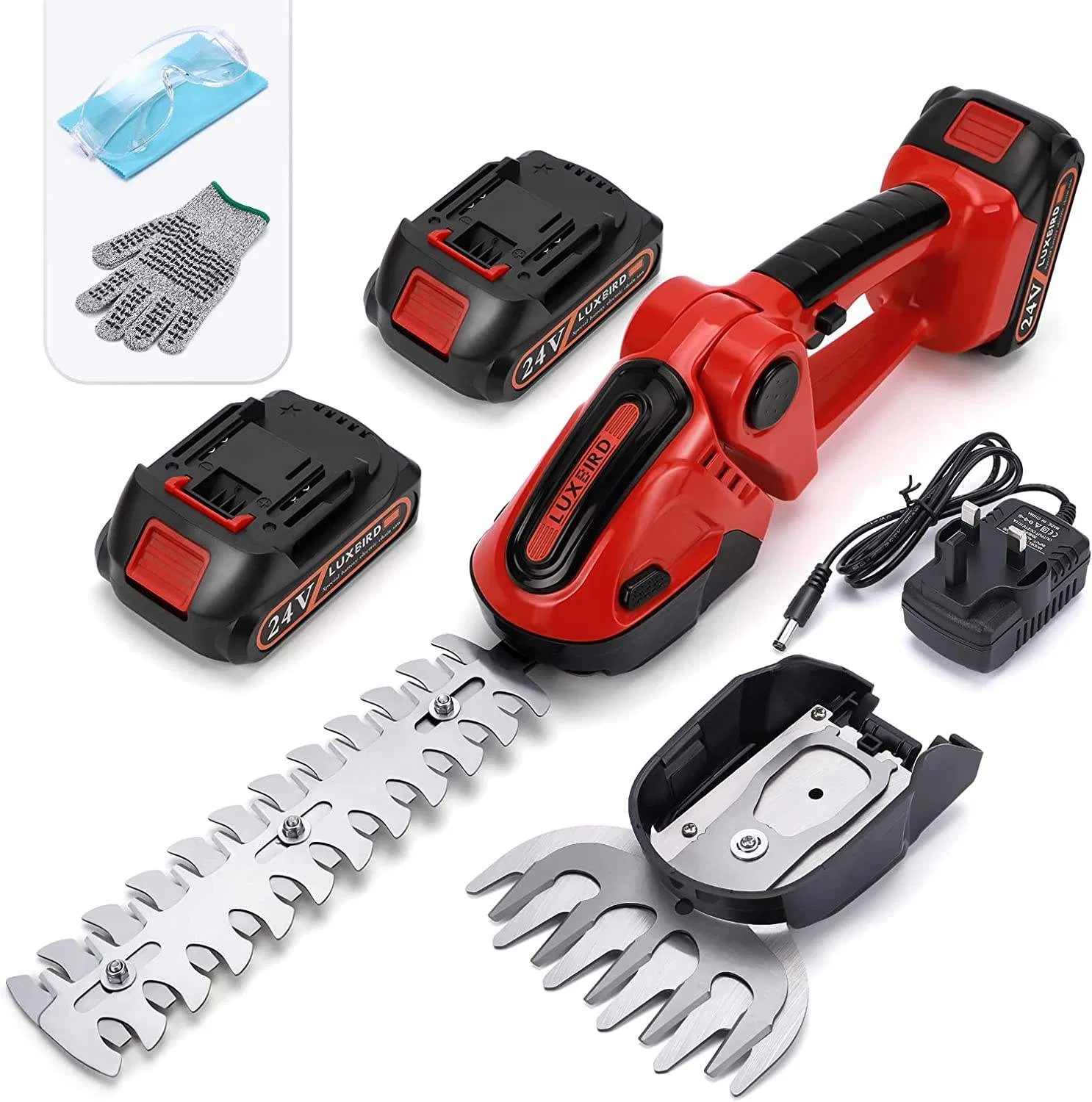 24V Rechargeable Battery Cordless Grass Shear 2-in-1 Handheld Hedge Cutter Tool Electric Shrub Trimmer