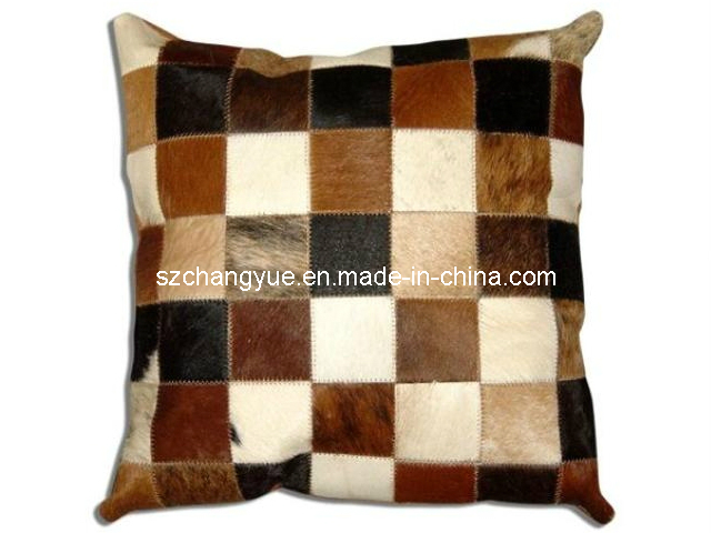 Natural Leather Cowhide Patch Pillow Without Fillings