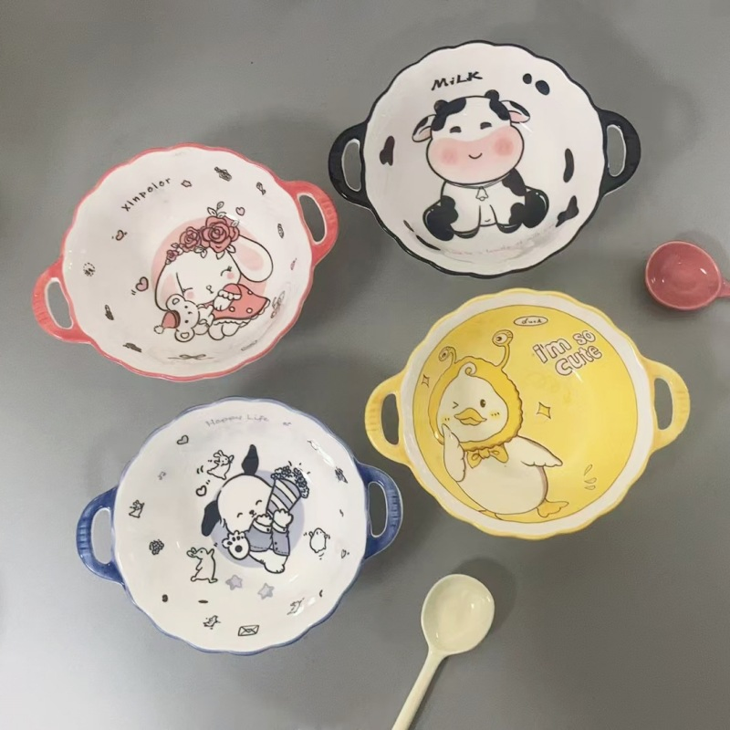 10"Food Soup Bowl with Hands Cartoon Pad Printing Stoneware Porcelainware Tableware