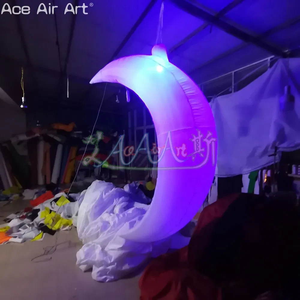2mh or Custom Party Decoration Inflatable Crescent Moon LED Lighting Air Luna Balloons Ceiling Moons for Stage/Event/Wedding