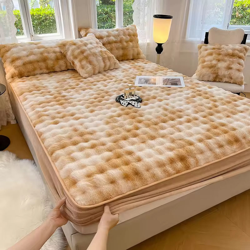 Plush Velvet Warm Padded Bedspread Flannel Crib Mattress Topper Mink Hair Fitted Sheet Thicken Milk Velvet Protection Mat Home Fitted Sheet