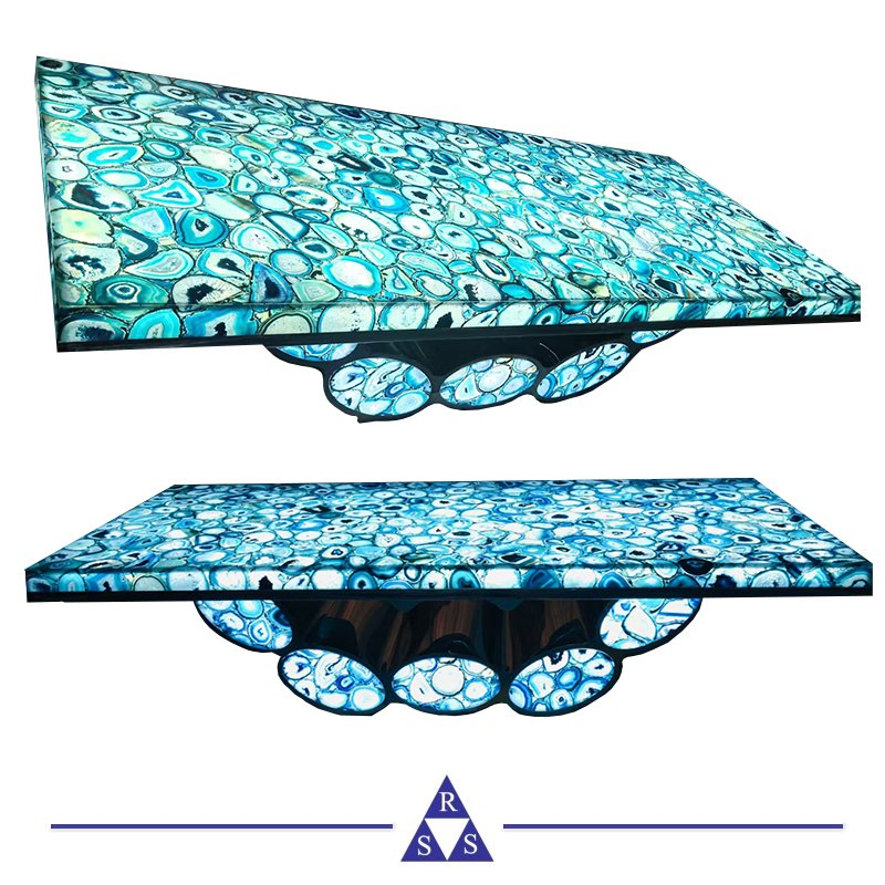 Backlit Natural Semiprecious Gemstone Slab Red Agate Coffee Table