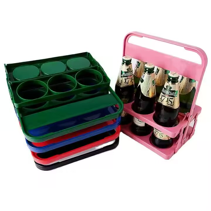 Personalized Portable Green Red Pink Collapsible Plastic Beer Basket 4/6 Pack Beer Bottle Holder Juice Wine Beverage Bottle Carrier for Tooheys Old Tooheys Pils