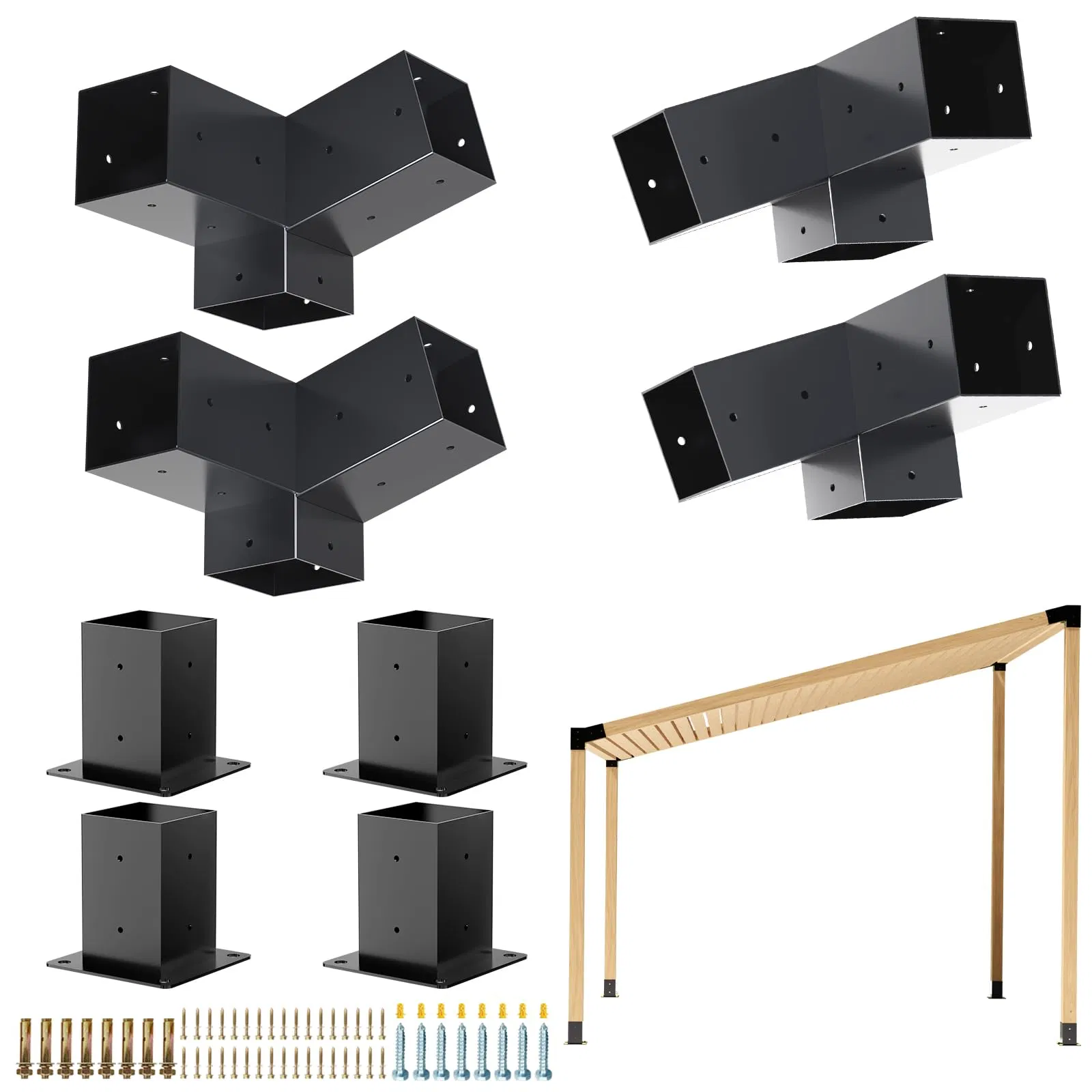 Metal Steel 3-Way Corner Brackets Extension Modular Sizing Pergola Bracket for 4X4 or 6X6 Square Post