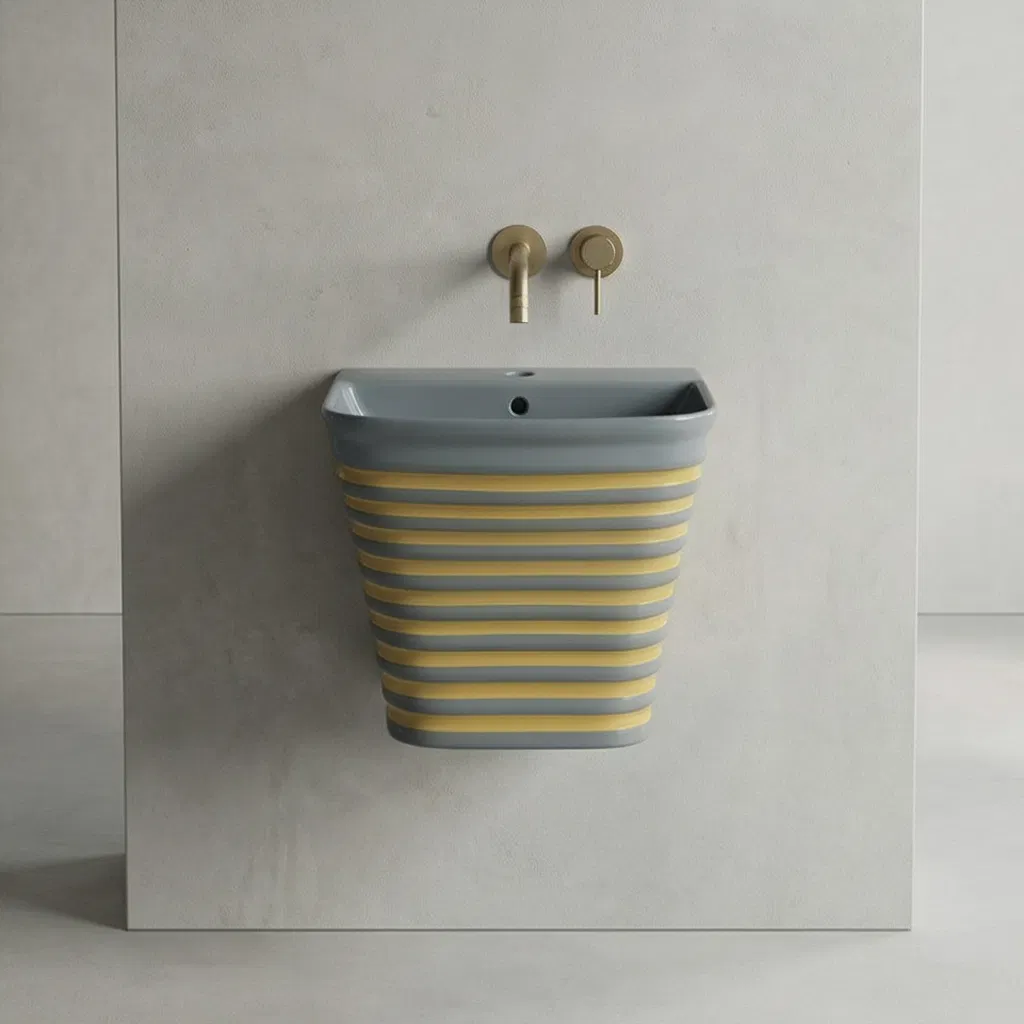 Настенная керамическая раковина с краном, многоцветная