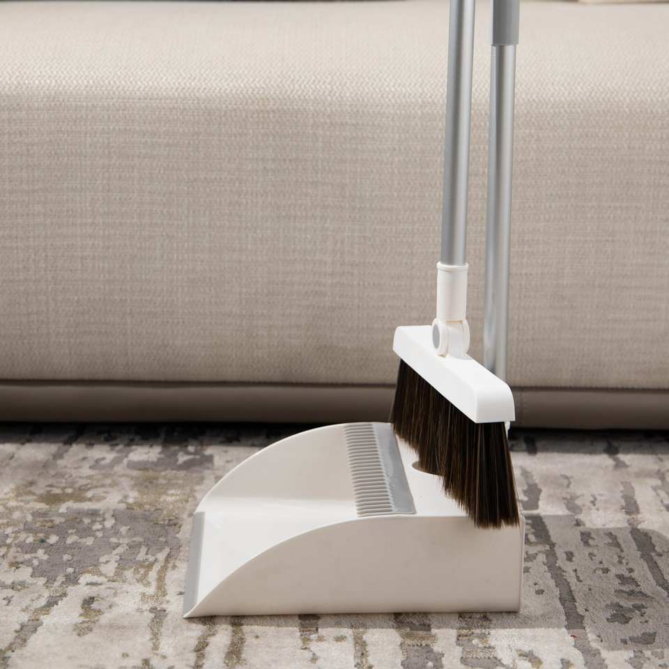 Finesource Broom and Dustpan Set, Magnetic Handle Joint, Comb Inside, Windproof, Wind-Break Design