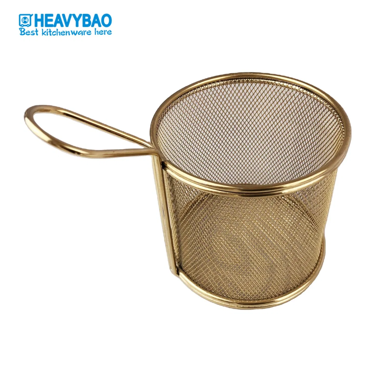 Heavybao High Quality Rose Gold Vacuum Plating Serving Basket Kitchenware Fryer French Frie Frying Basket