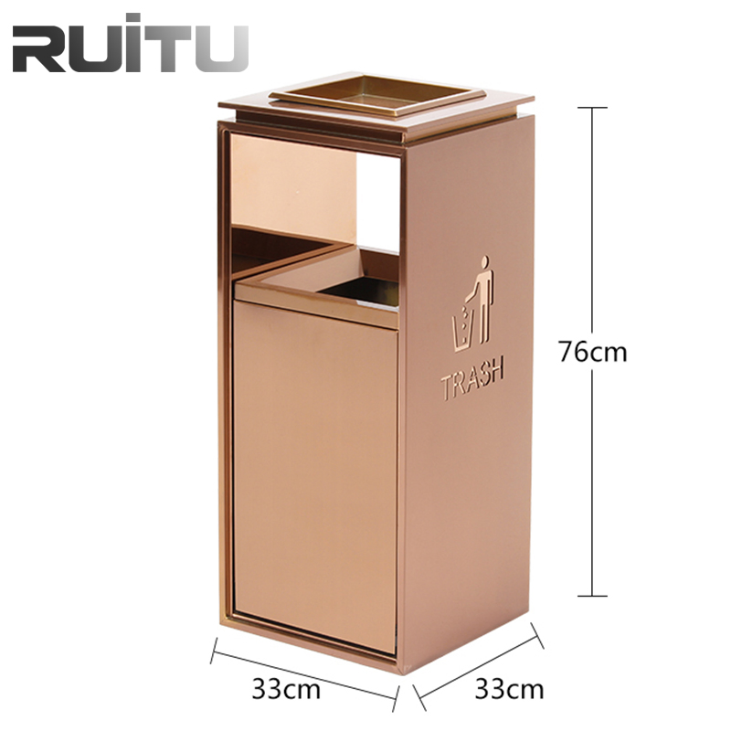 Hotel Lobby Luxury Modern Elevator Hall Trash Ashtray Standing Basin Rose Gold Gold Silver Black Stainless Steel Dustbin Garbage Can Rubbish Waste Bin