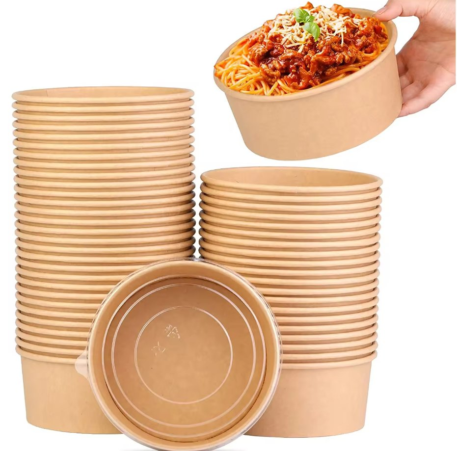 Takeaway Wholesale with Lid 500-1500ml Soup Bucket Salad Kraft Paper Bowl Food Container
