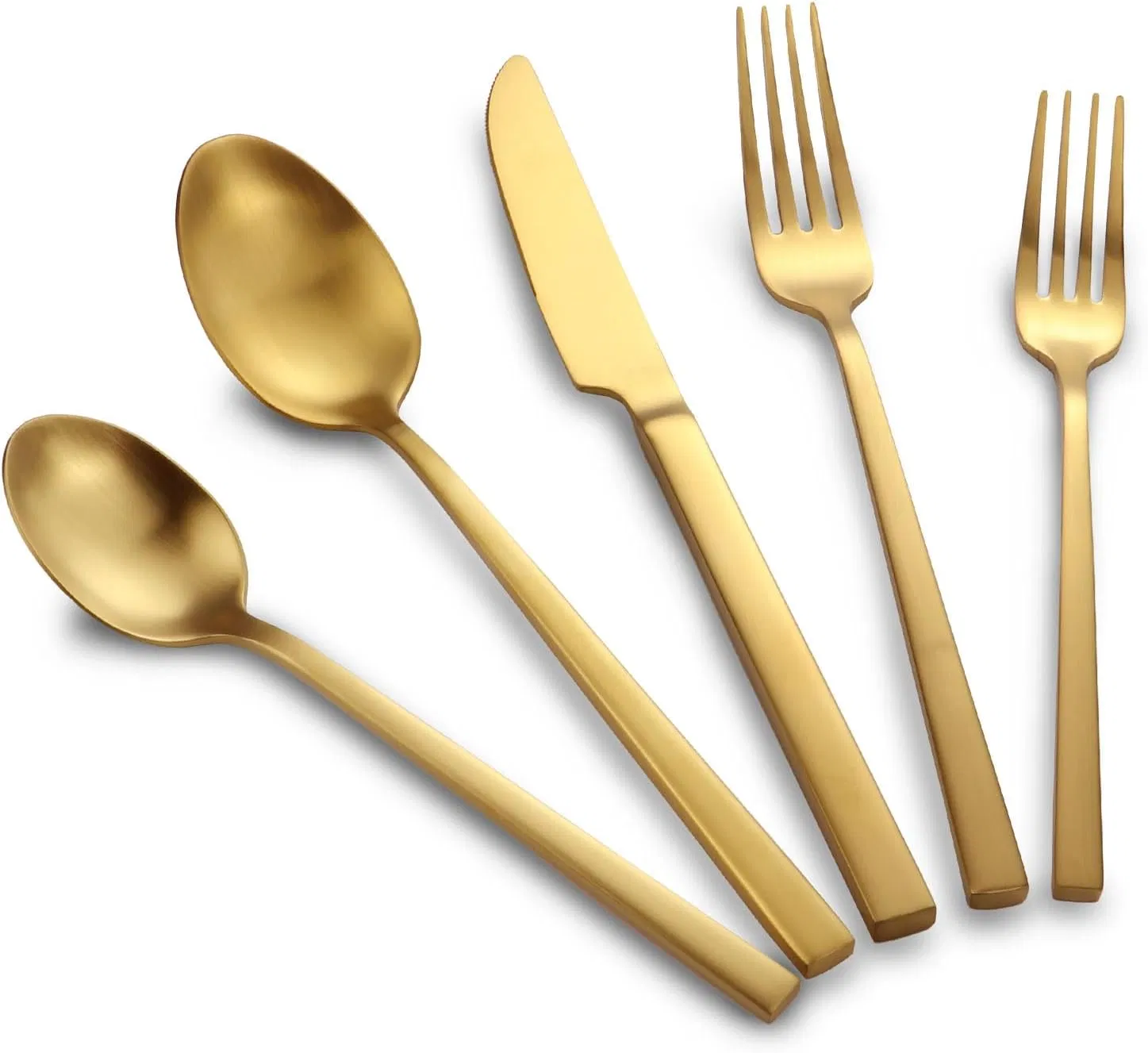 Modern High-End Matte Gold Flatware with Ergonomic Square Handle