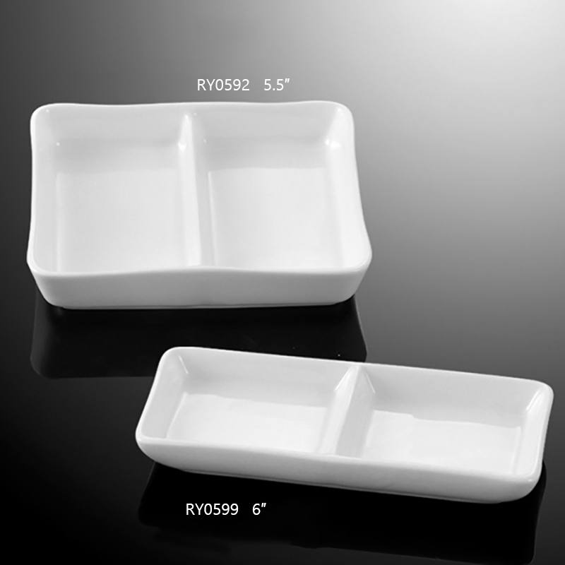 China Manufacturer Wholesale Rectangular Divided Sauce Porcelain Dish