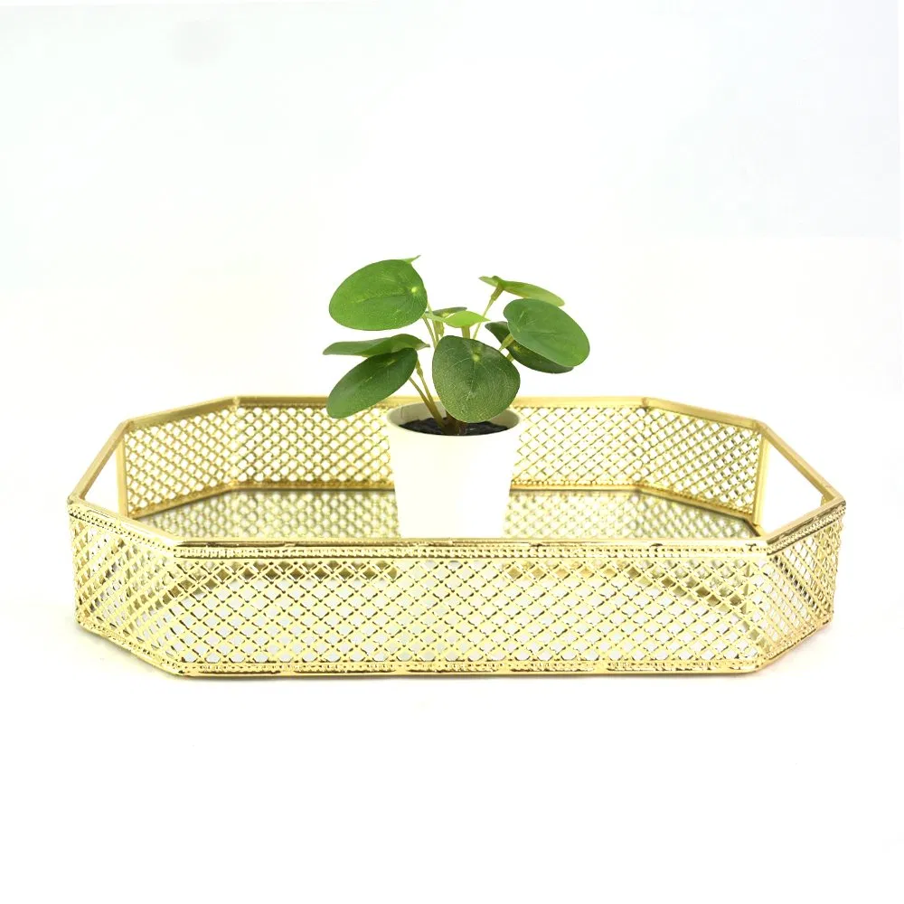 Hot Sale Gold Metal Mirror Tray Dresser Tray Metal Decorative Jewelry Organizer Tray