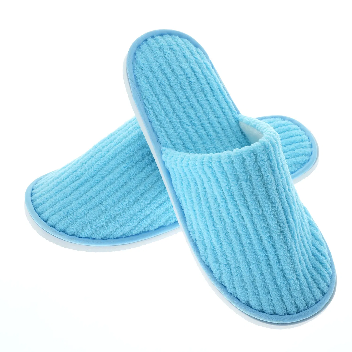 Men's Blue Striped Coral Velvet Slippers Five-Star Hotel Home Comfortable Non-Slip Cotton Material EVA
