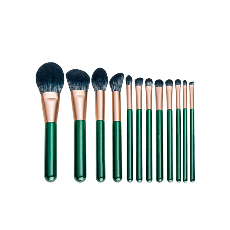 12PCS Set Green Color Makeup Brushes Portable Beauty Tools High-Grade Wooden Handle Makeup Brushes