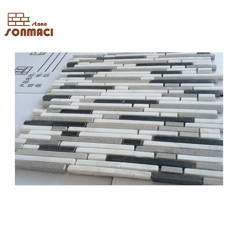 Hot Sale Nature Stone Beige Marble Mosaic Strip Tiles for Wall
