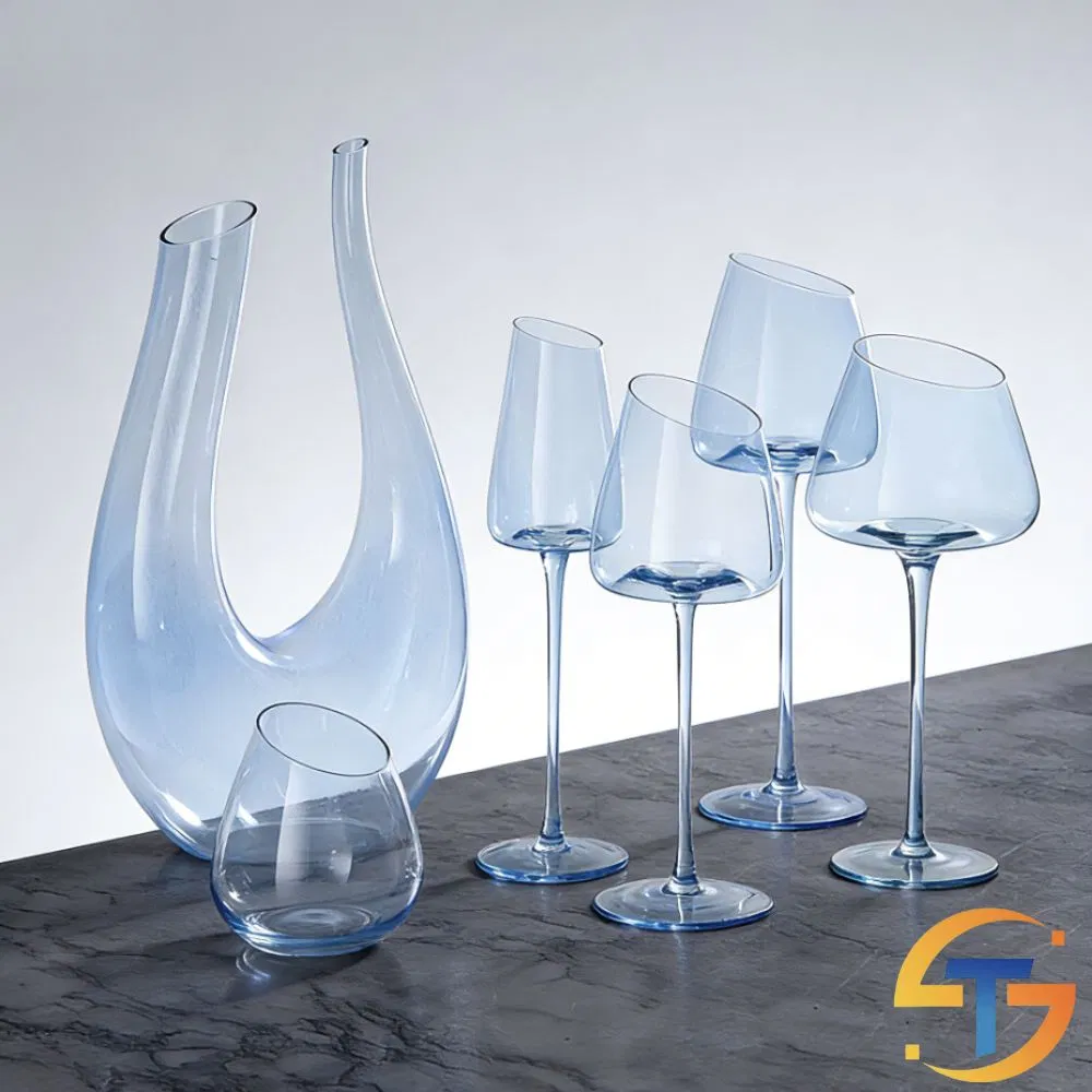 Синий безножковый бокал для вина и шампанского, 420 мл