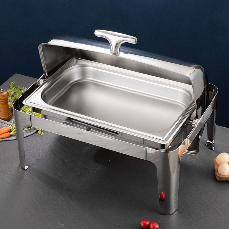 Full Size Roll Top Glass Lid Chafing Dish Oval Golden Dishes Kitchenware Service Buffet Dish