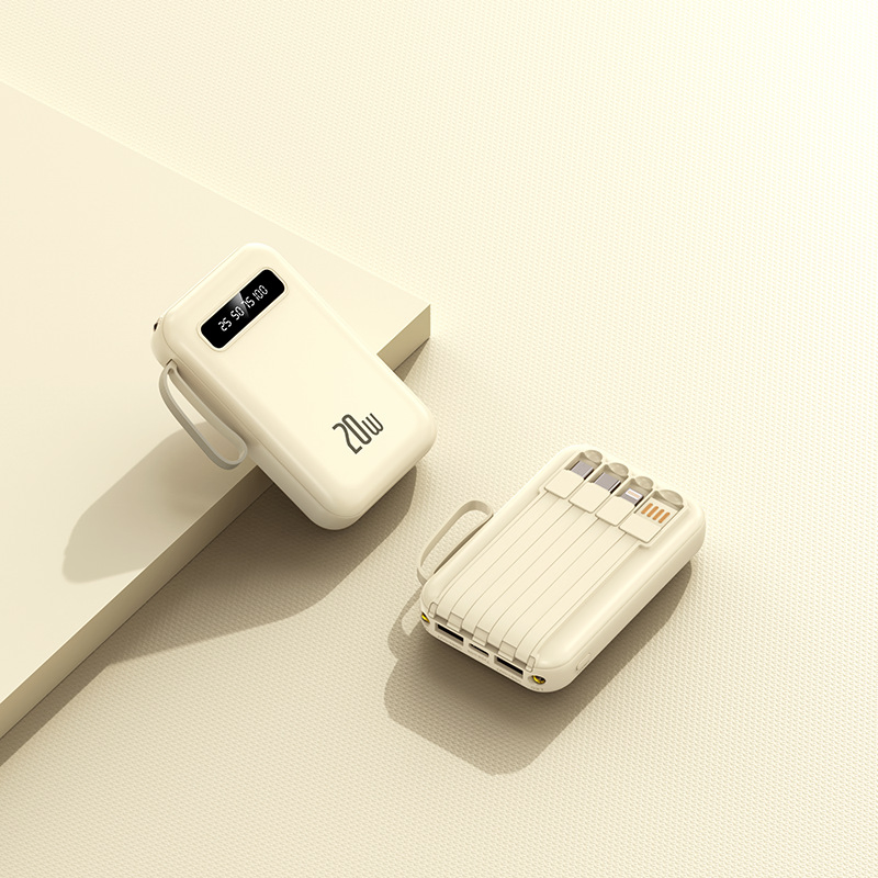 5000mAh Mini Mobile Power Bank with Built-in Cable, Wholesale Offer Large Capacity Customizable Logo for Gifts Cross-Border