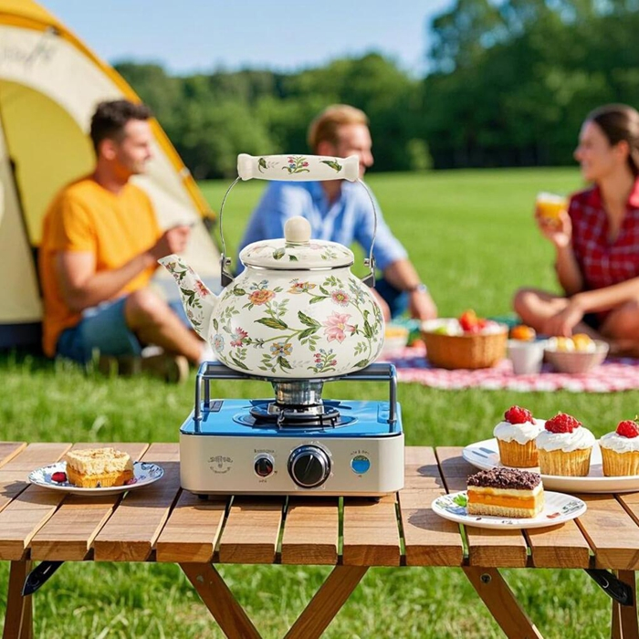 Эмалированный чайник для плиты в винтажном стиле