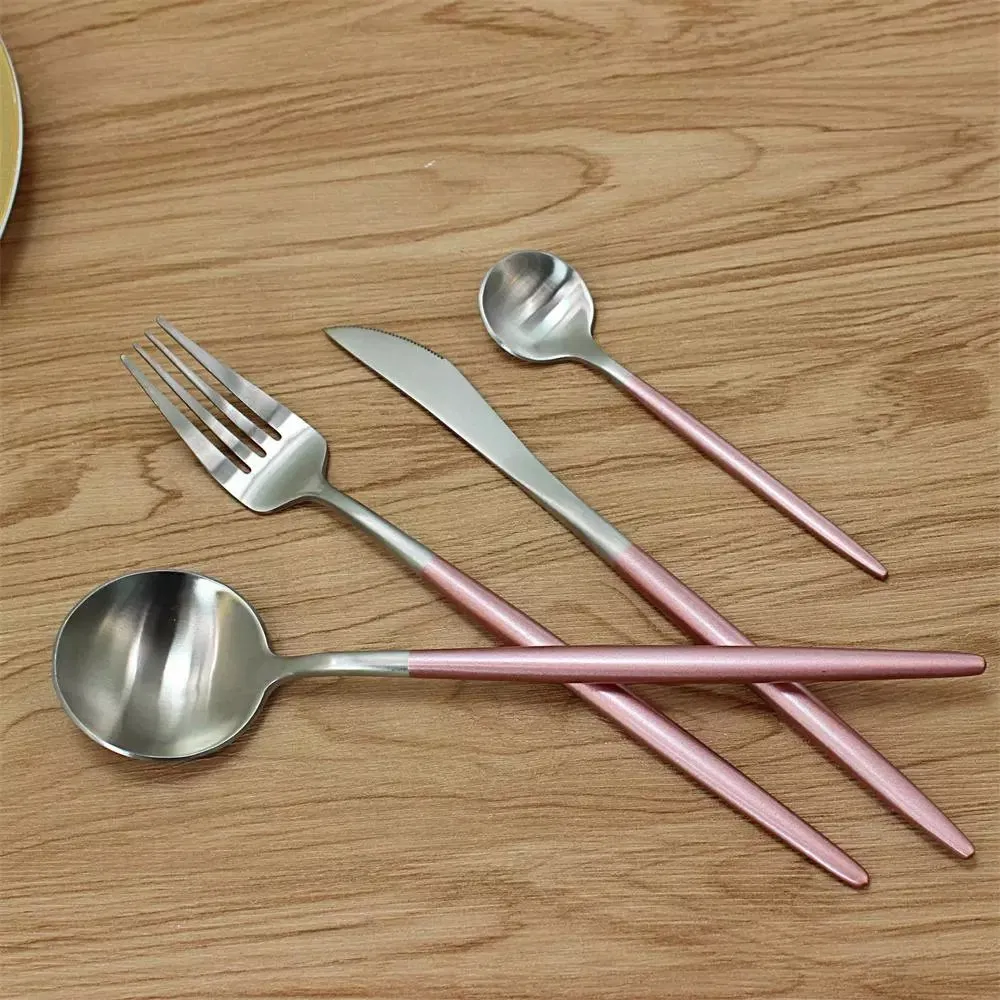 Wedding Gorgeous Pink Stainless Steel Cutlery, 18/10 Matte Pink/Gold/Black Stainless Steel Flatware Set for Gift or Hotel