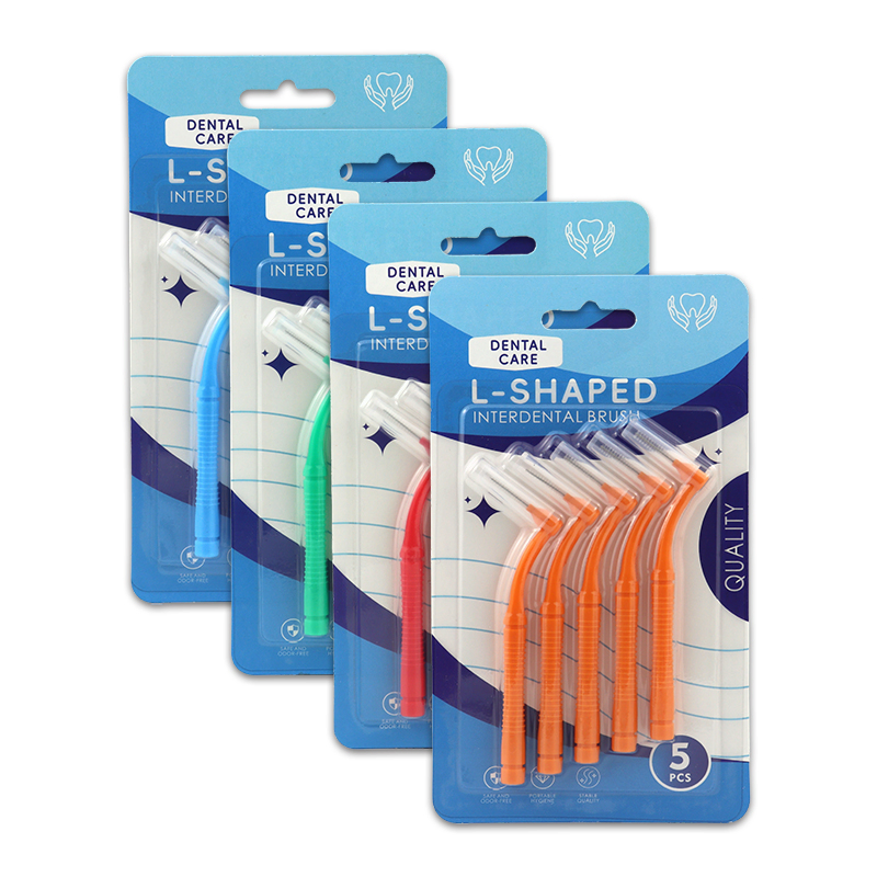 Orthodontic Interdental Brush L-Shaped 5 PCS/Pack with Portable Cap for Teeth Cleaning