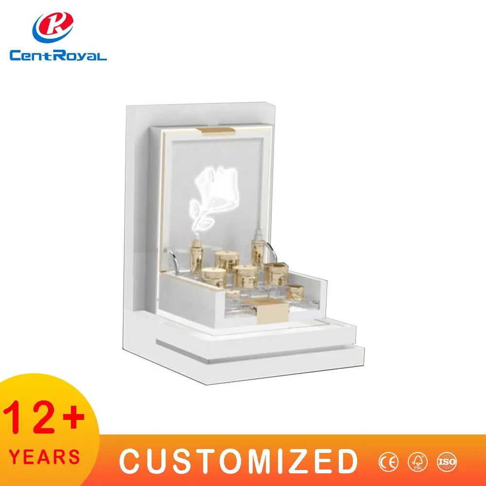 Stylish Acrylic Skincare Display Stand with Floral Accents