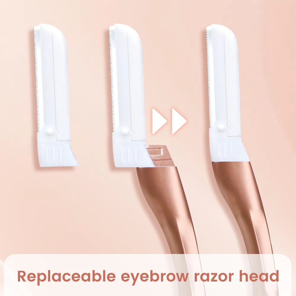 Professional Women Eyebrow Razor Replaceable Blades with Non-Slip Metal/Rubber Handle & Precision Edge