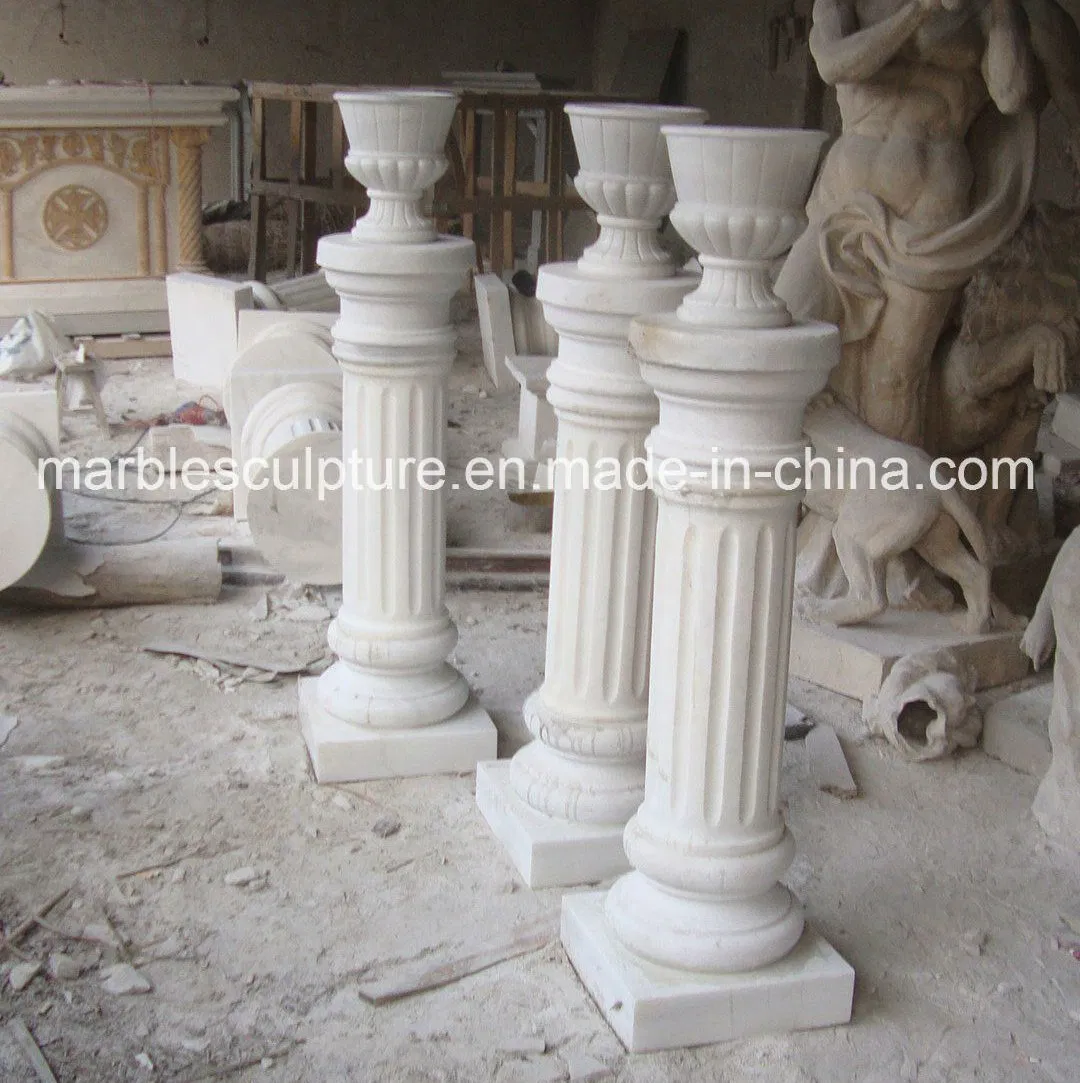 Antique Natural White Marble Column Pillar Flower Pot (SY-C037)