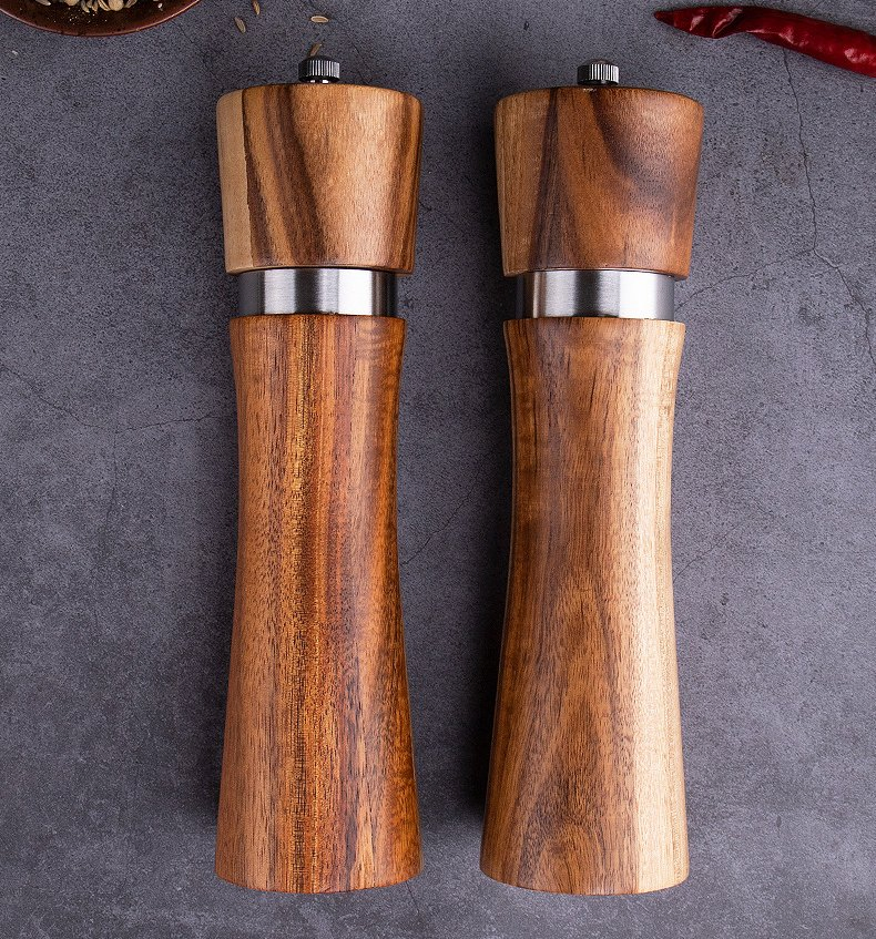 6inch 2 in 1 Wooden Manual Salt and Pepper Mill Grinder Set