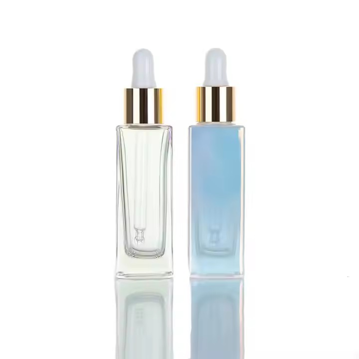 Factory Price Supplier Wholesale Essential Oil Dropper Glass Cosmetic Drop Bottle 30 Ml Clear Square Frosting Bottle