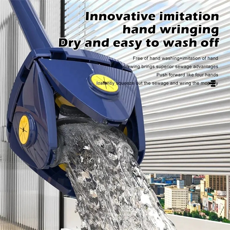 New Multifunctional 360-Degree Rotating Large Wiper Flat Triangle Mop Four Corners Mop Simulate Hand Twist Microfiber Mop