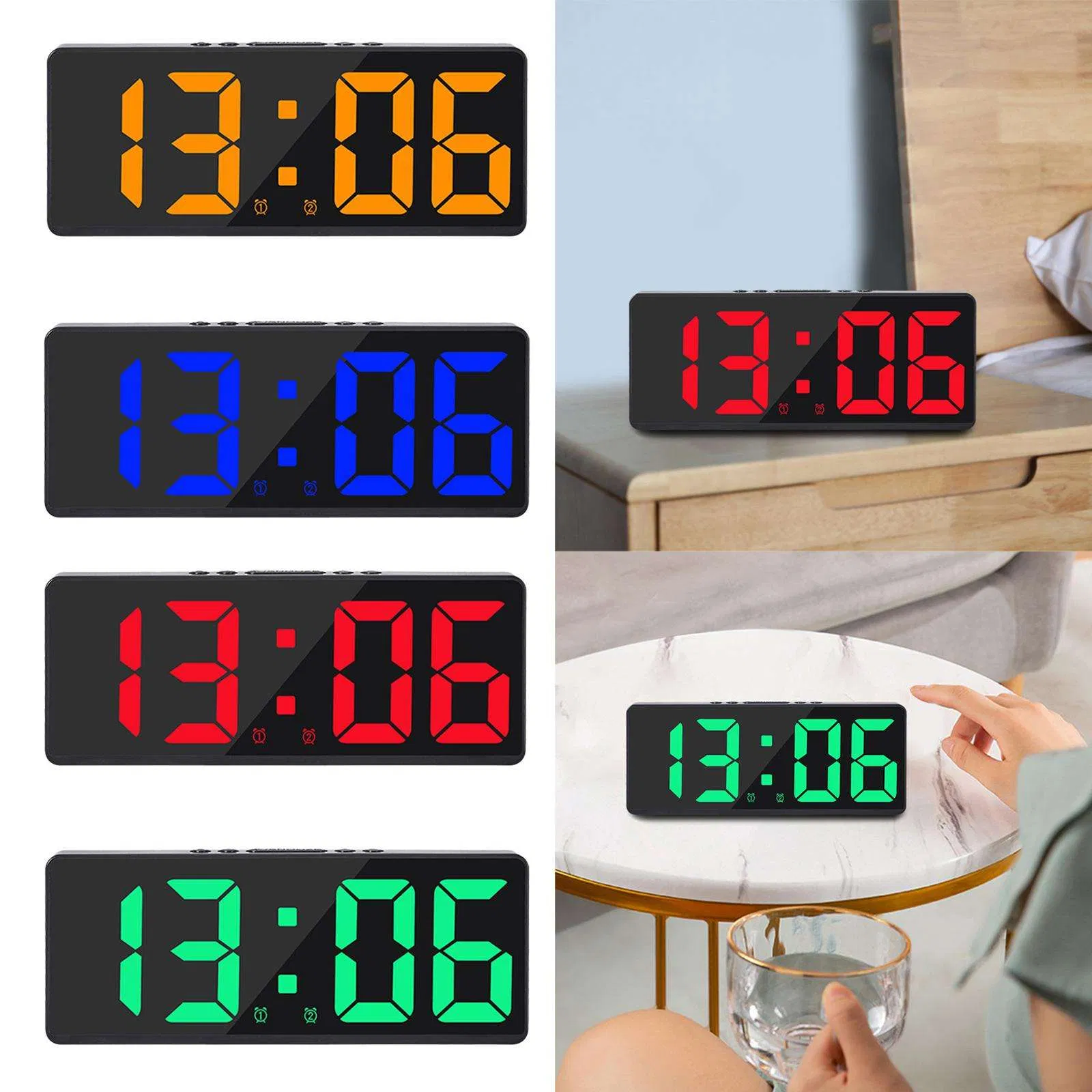 Electronic Alarm Clock USB Snooze Large LED Display for Bedroom Desktop