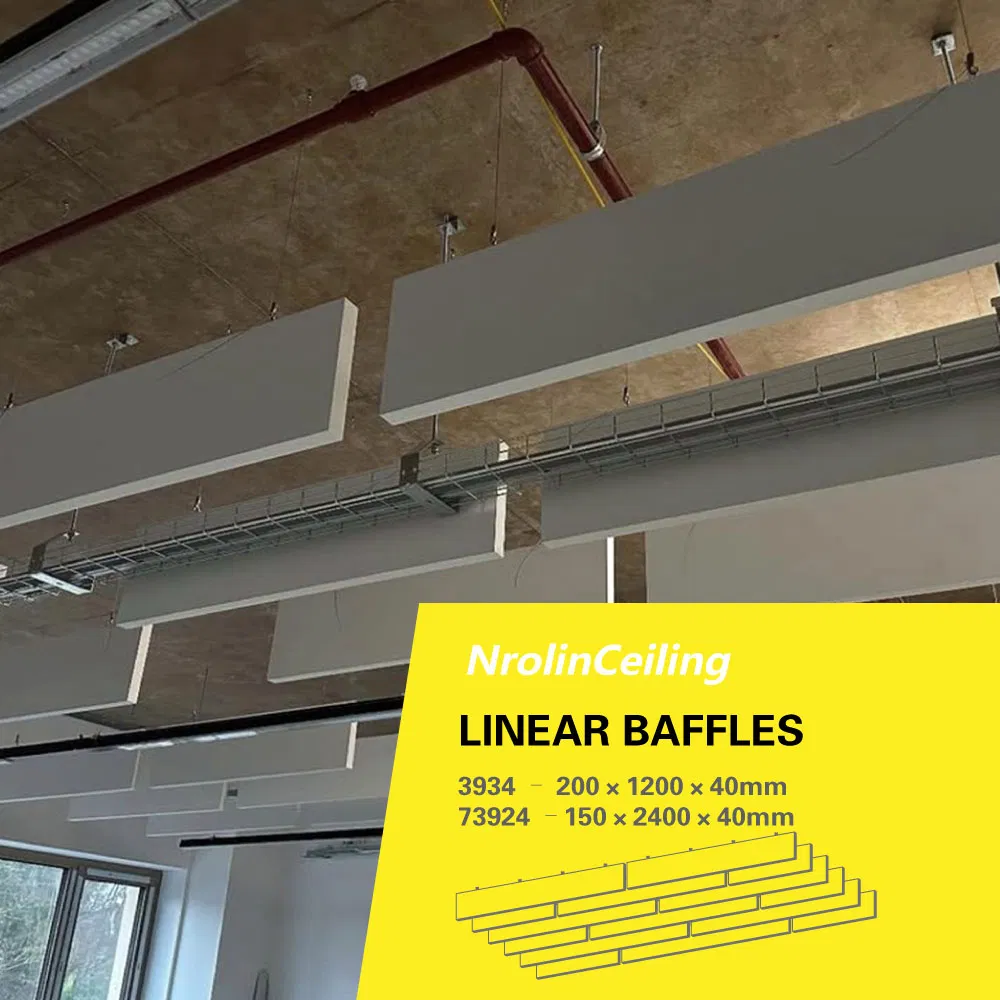 Sound Baffles Fiberglass Wool Suspended Acoustic Wave Ceiling