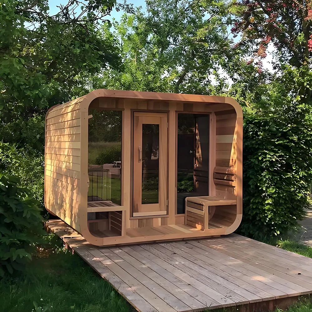 Premium Outdoor Electric Red Cedar Steam Sauna Room for Relaxation