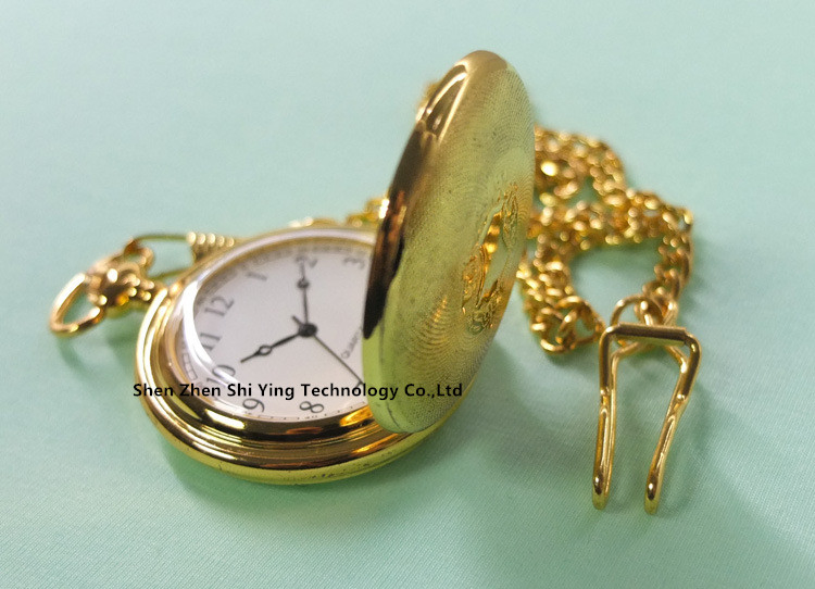 Custom Antique Gift Japan Movement Alloy Quartz Gold Pocket Watch with Chain
