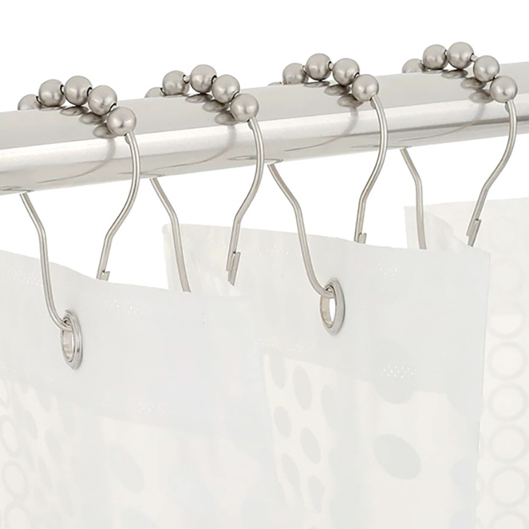 12PCS/Pack Set Package Polished Satin Nickel 5 Roller Ball Shower Curtain Rings