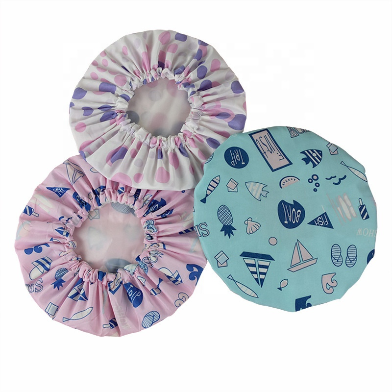Customized Shower Cap Waterproof 2 Layer Reusable Bath Shower Cap