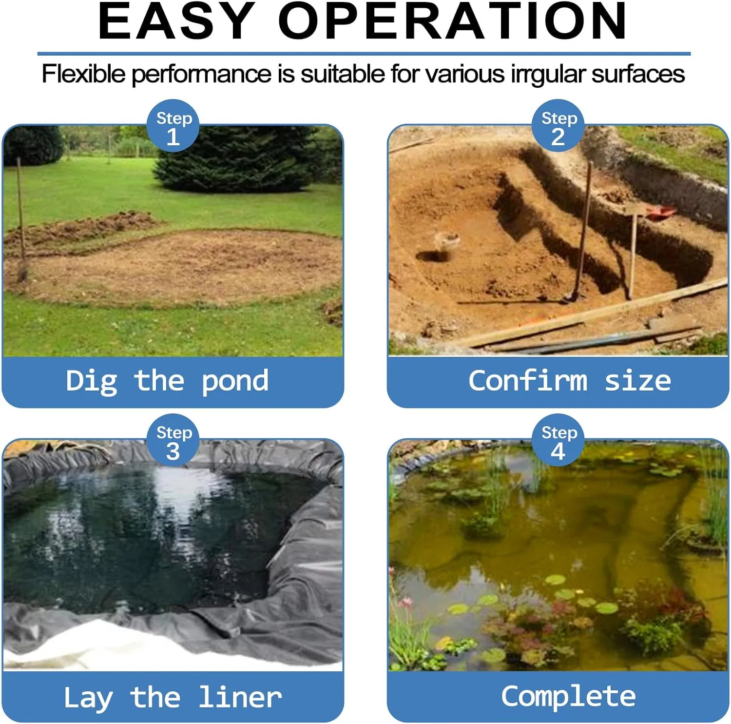 0.3mm 0.4mm 0.5mm 0.75mm Custom PVC Pond Liner Easy Installation, Durable, Strong, Flexible